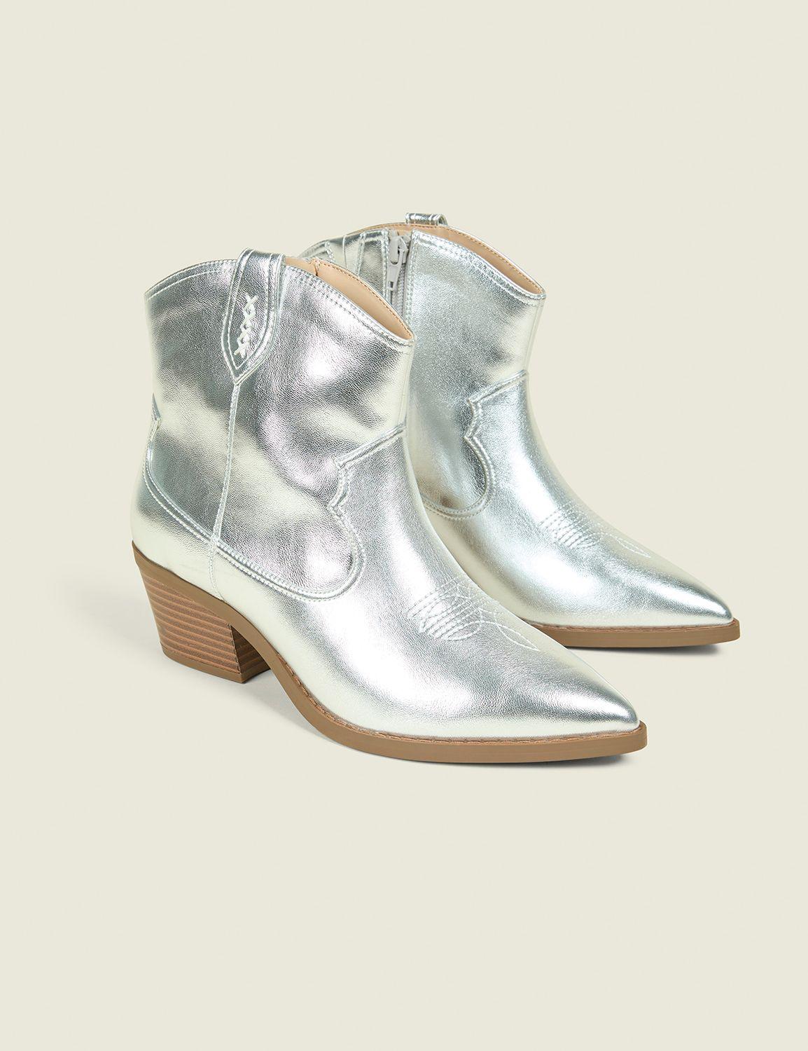 dream cloud shimmery foiled western ankle bootie