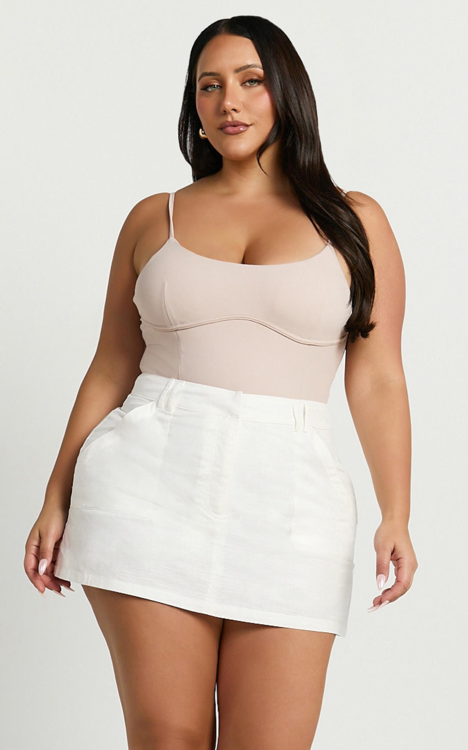 dream linen blend skort - high waisted a line skort in off white