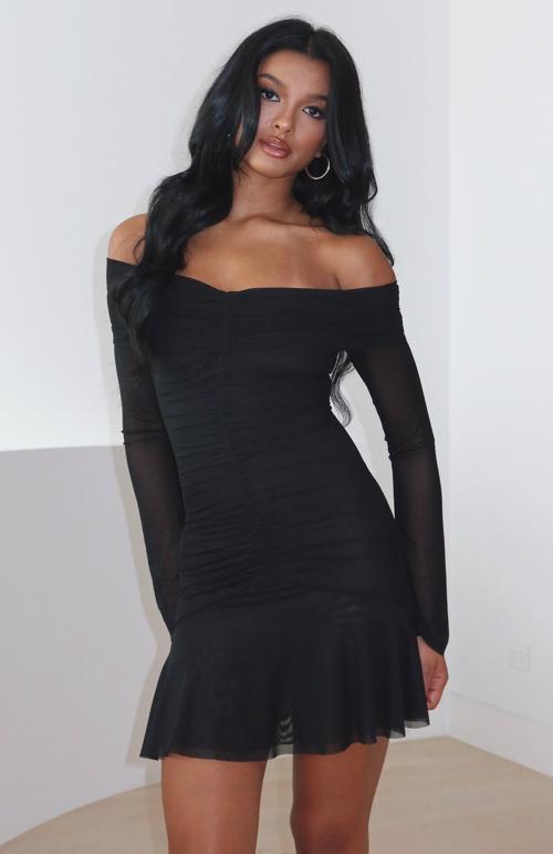 dreaming of yesterday long sleeve mini dress black
