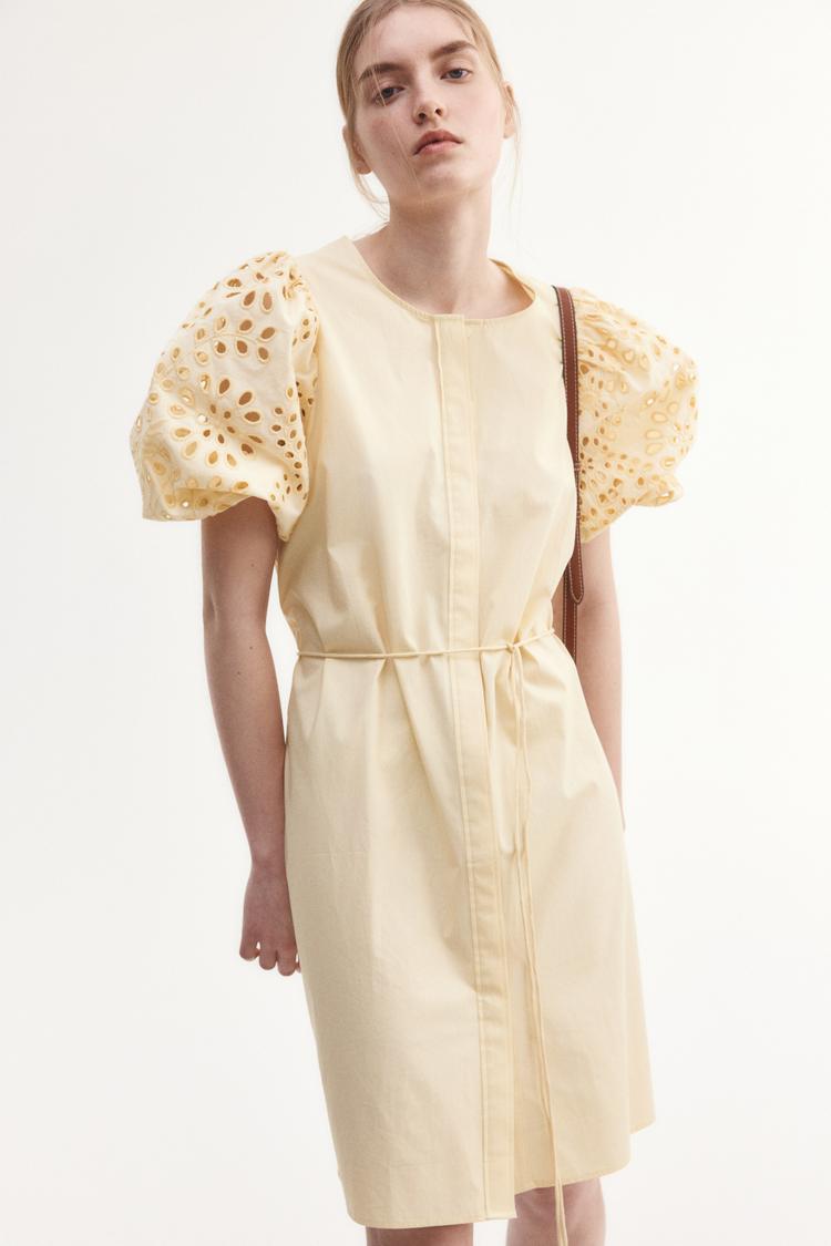 dress with eyelet-embroidered sleeves