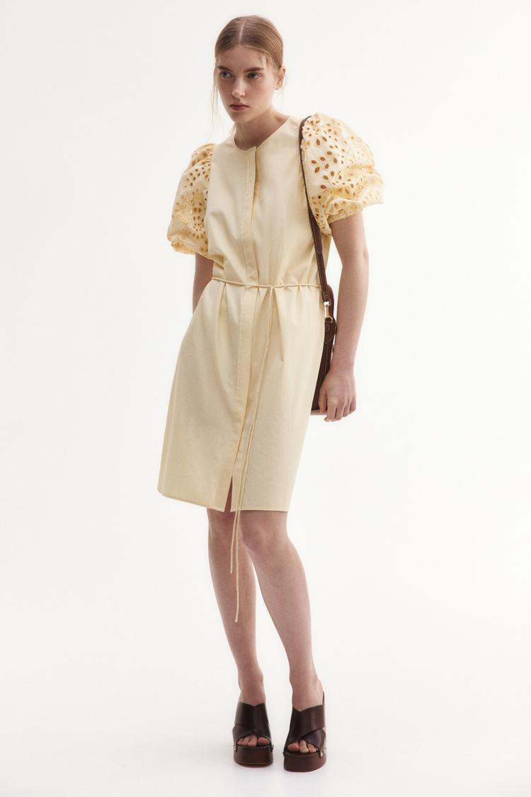 dress with eyelet-embroidered sleeves