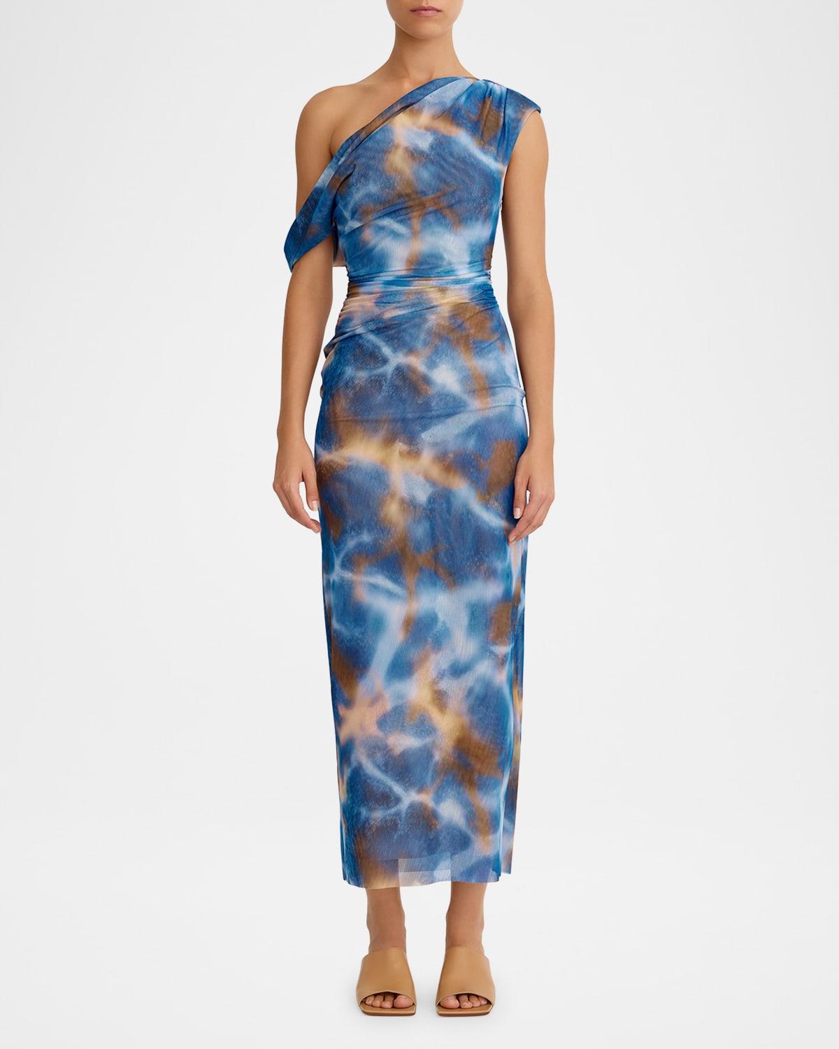 drew one-shoulder ruched midi dress