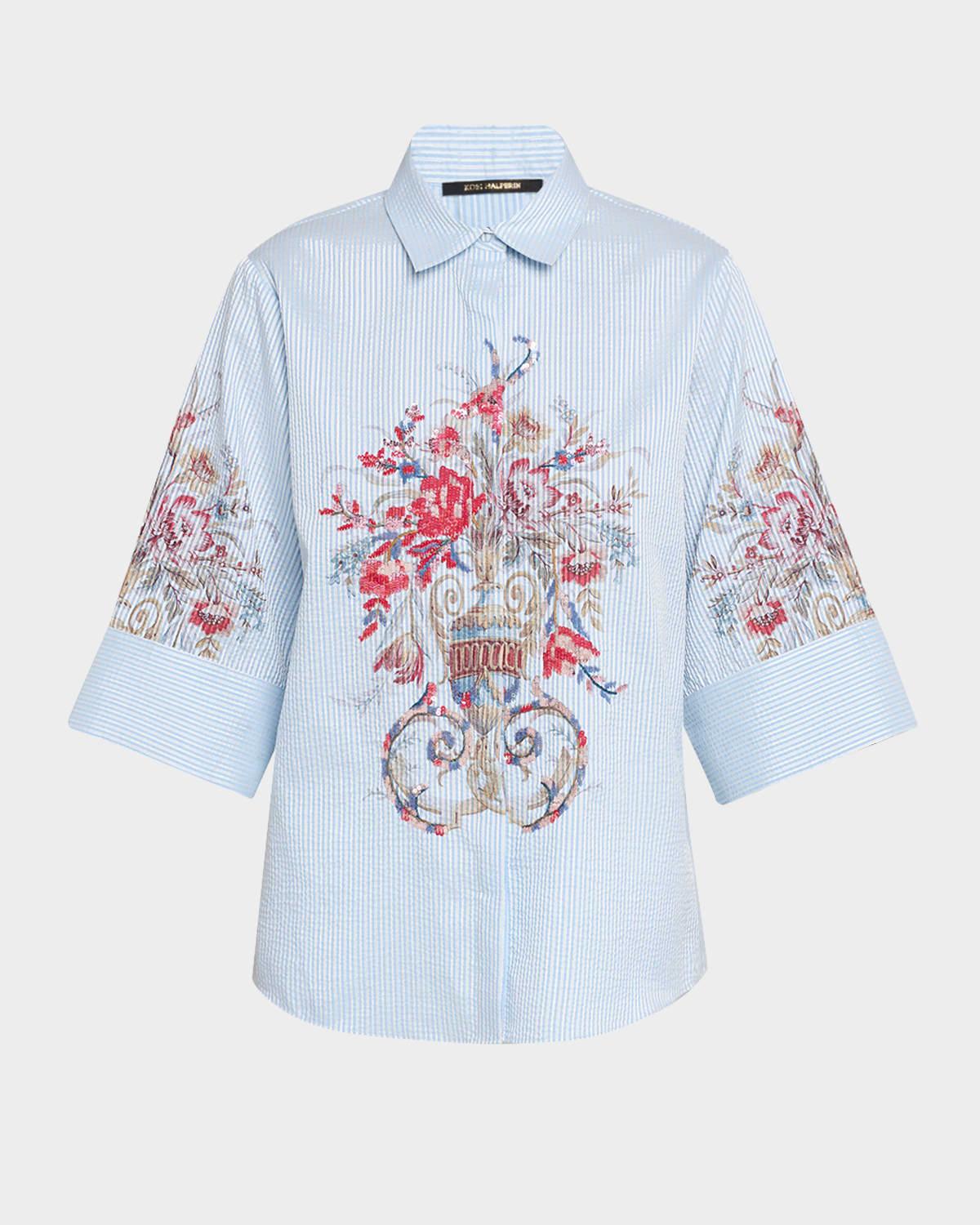 drew seersucker floral-print blouse