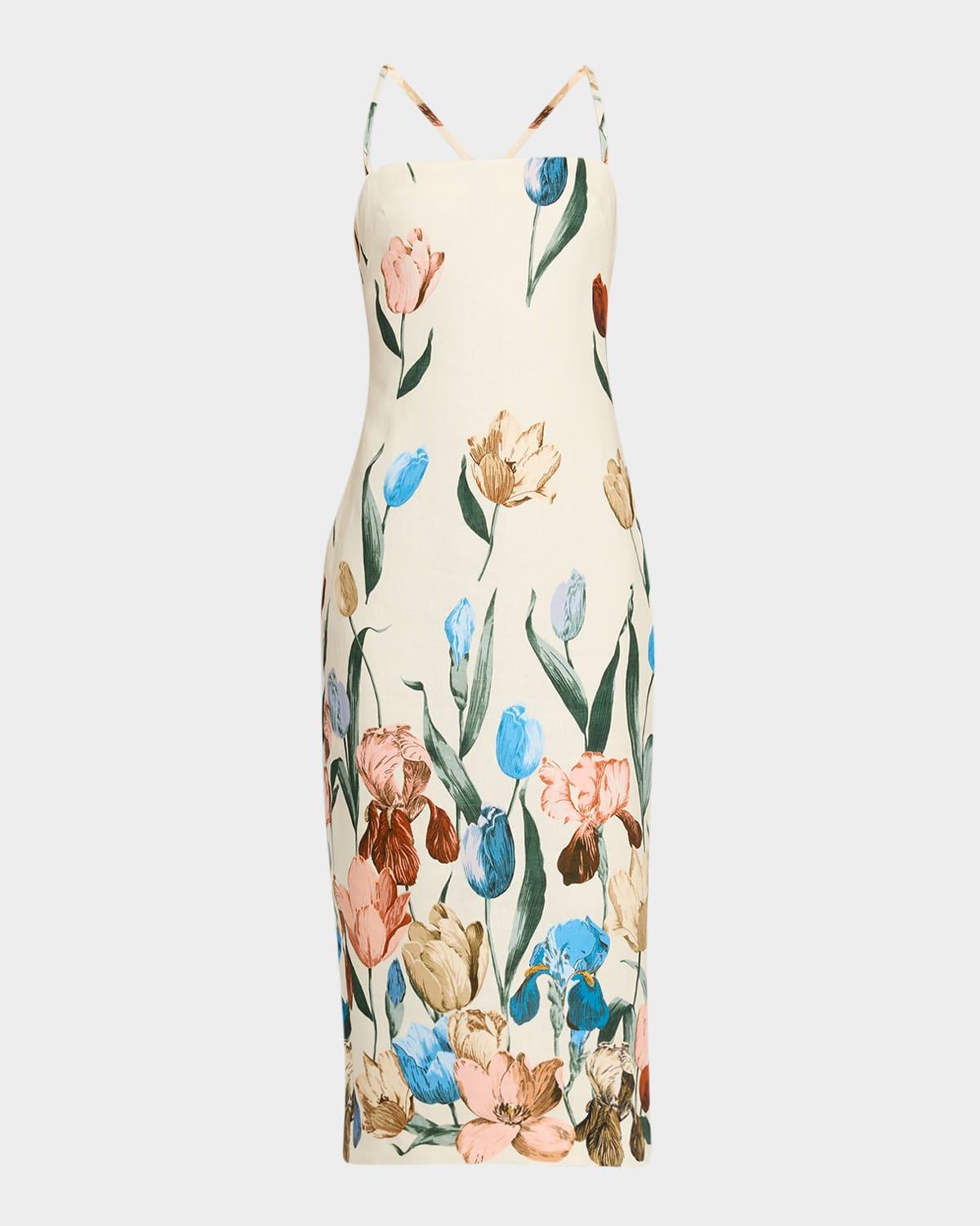 dria floral sleeveless midi dress