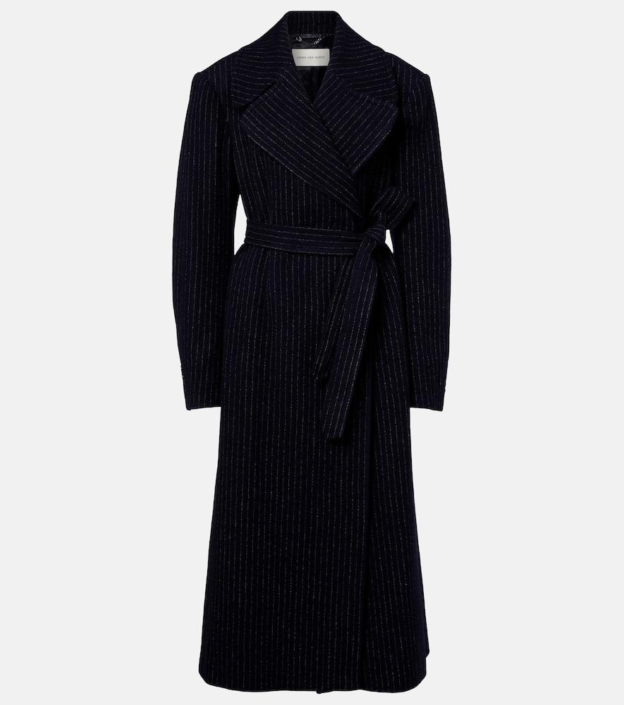 dries van noten belted pinstriped wool coat