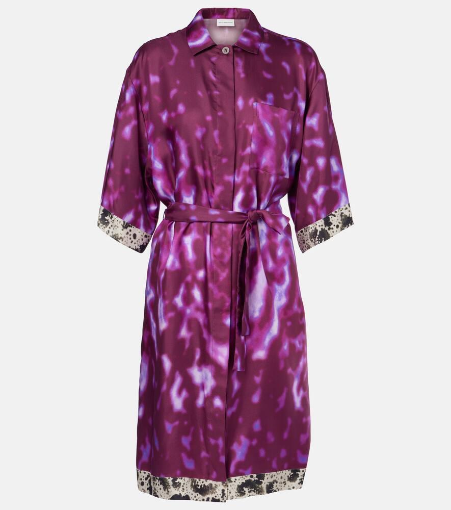 dries van noten belted printed silk shirt dress