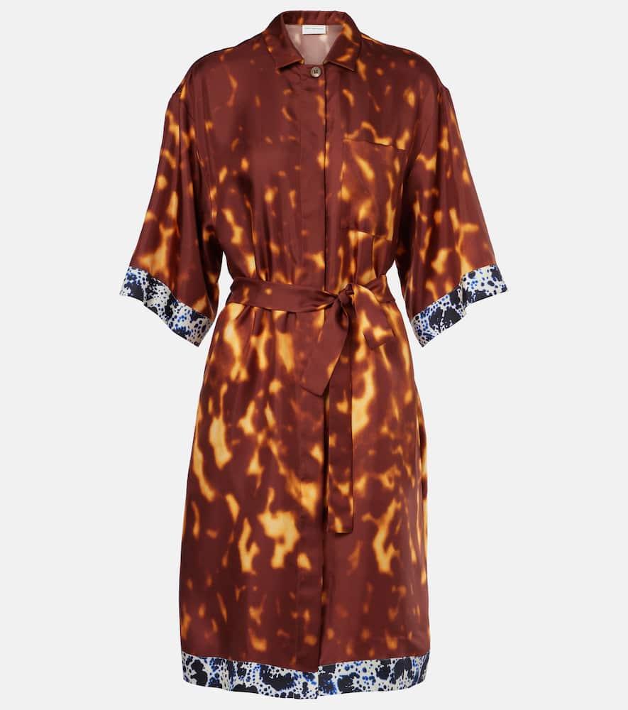 dries van noten belted printed silk shirt dress