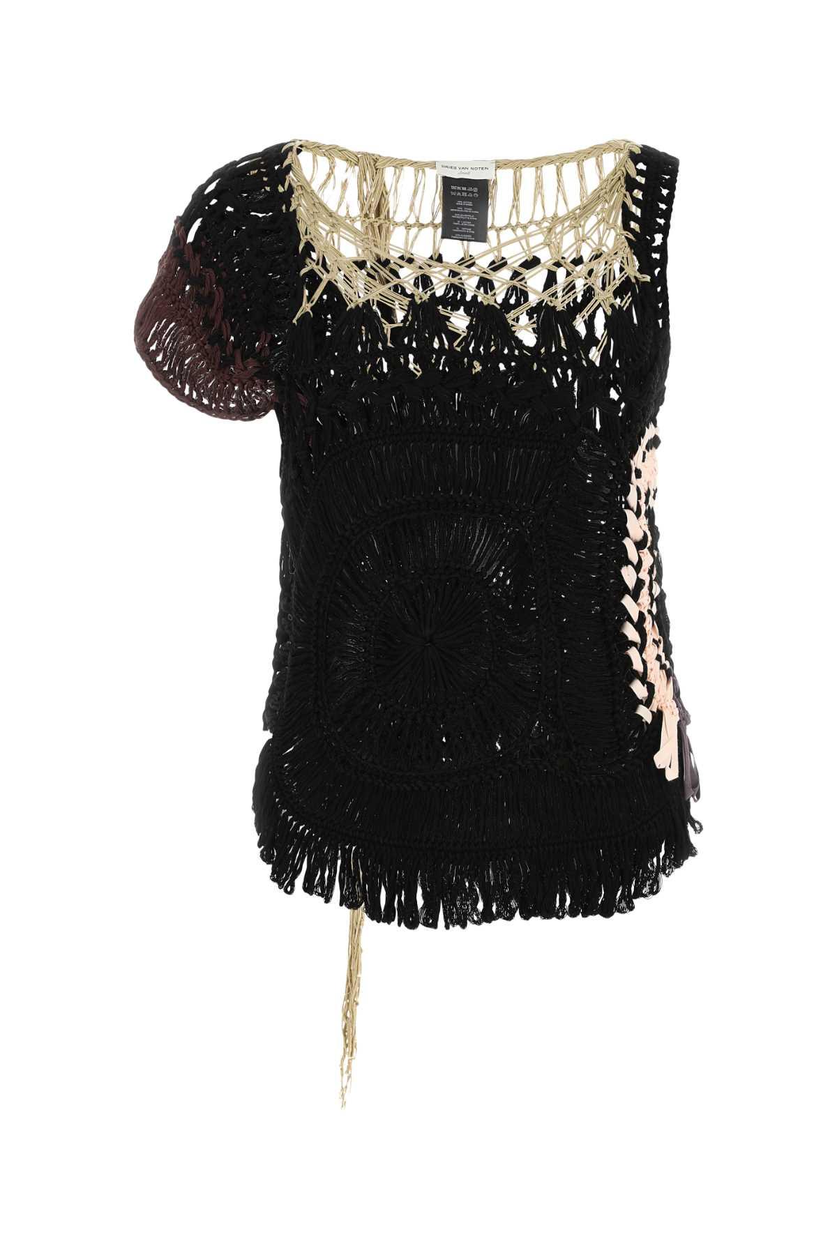 dries van noten black crochet top