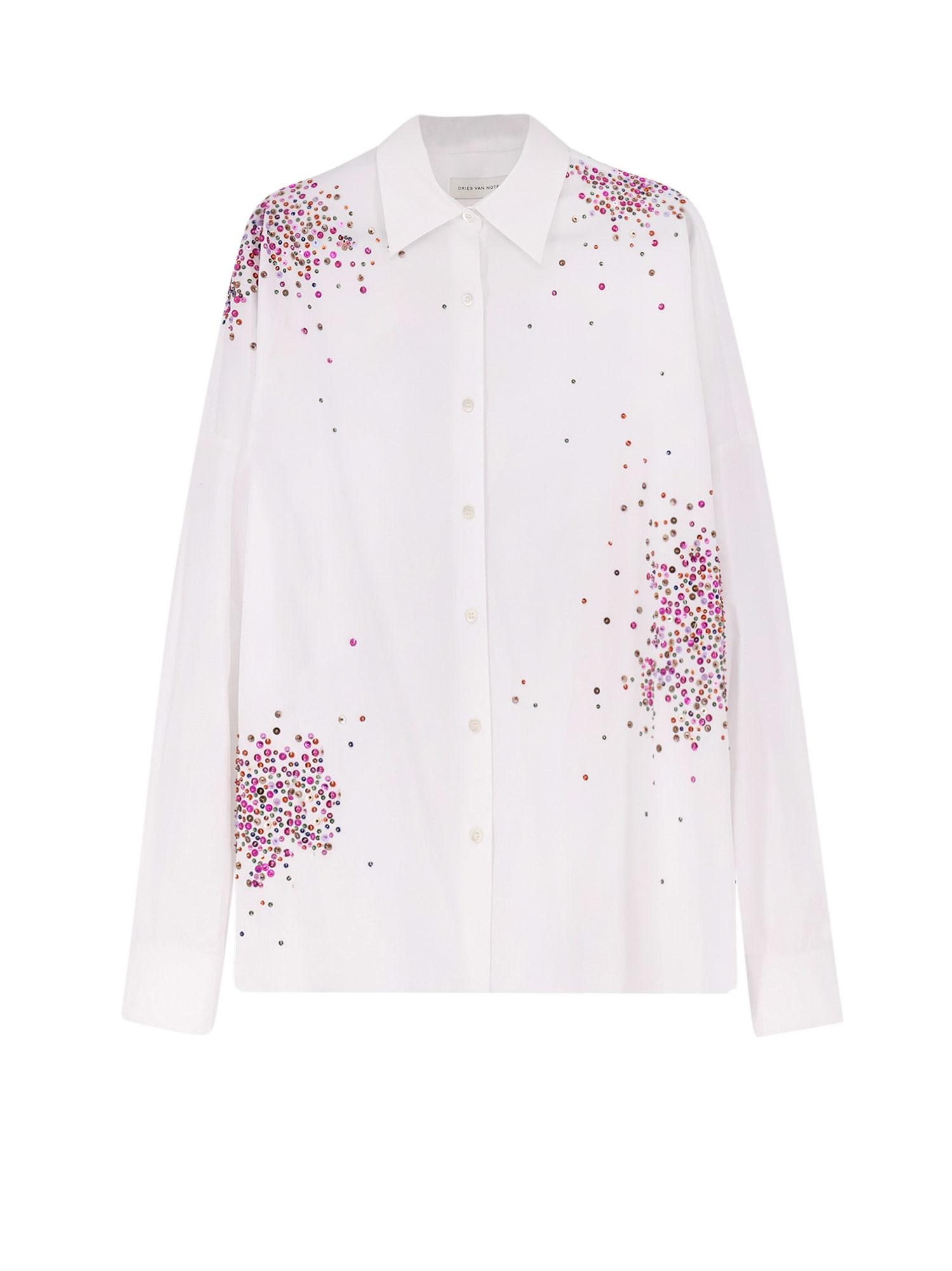 dries van noten casia cotton shirt with multicolored sequin detail