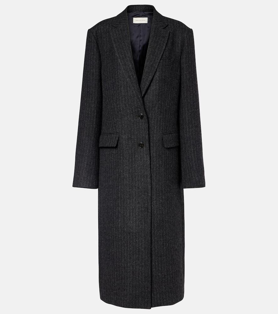 dries van noten chalk stripe wool coat