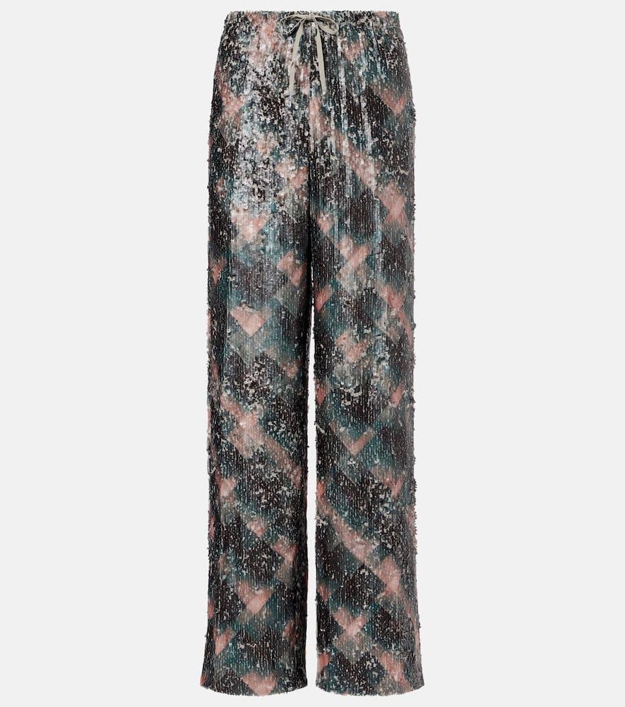 dries van noten checked sequined palazzo pants