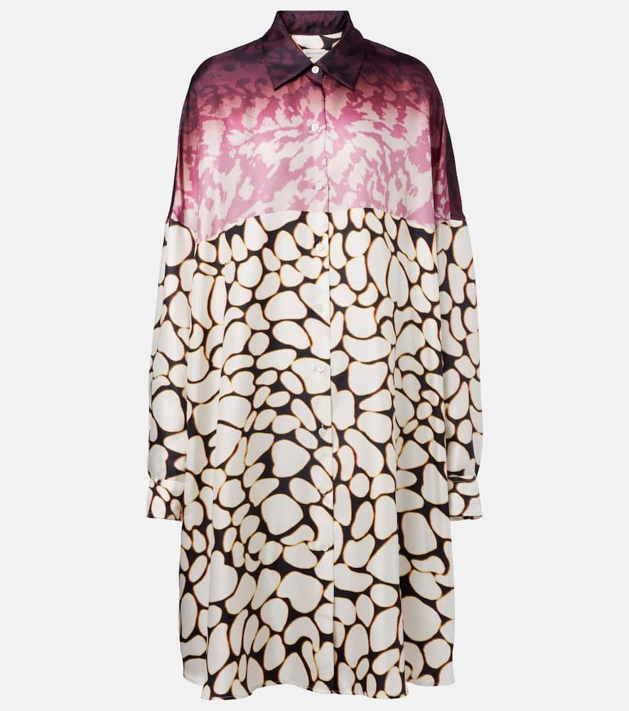dries van noten colorblocked printed silk shirt dress