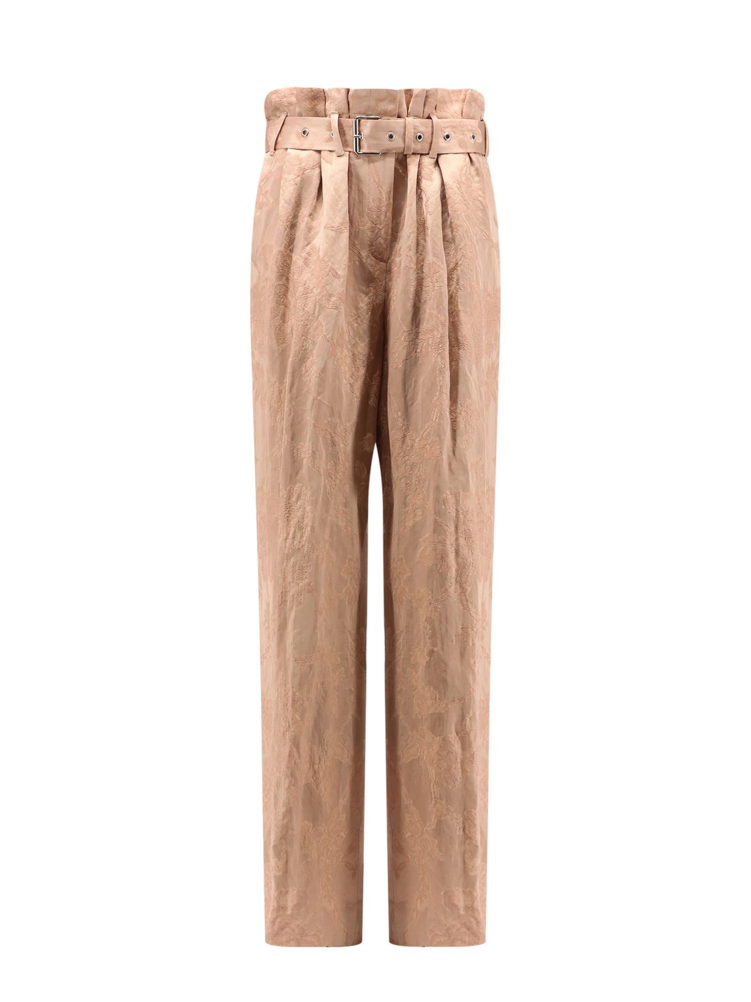 dries van noten damasked linen and viscose trouser with belt