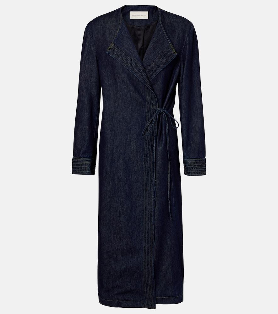 dries van noten denim wrap coat