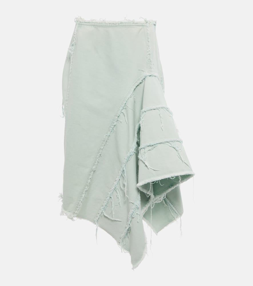 dries van noten distressed denim midi skirt