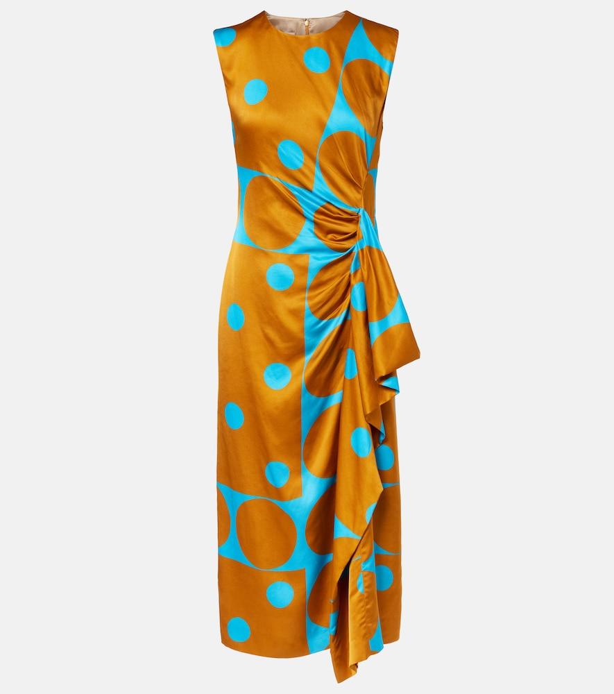 dries van noten draped printed satin midi dress
