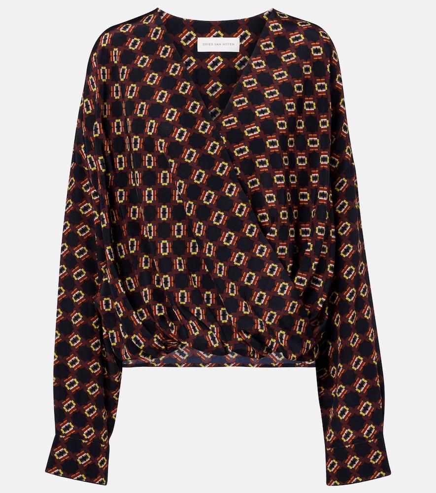 dries van noten draped printed silk top
