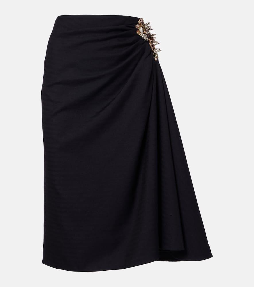 dries van noten embellished draped wool midi skirt