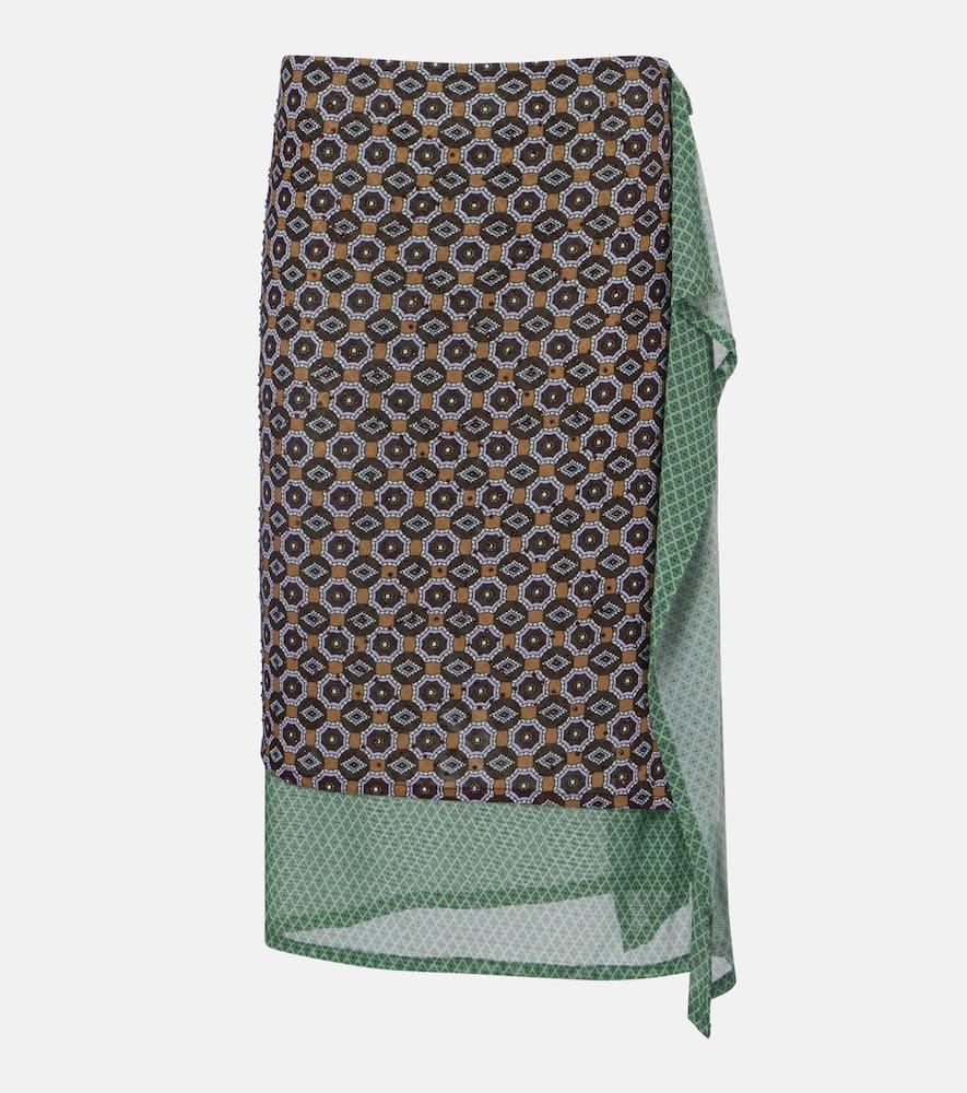 dries van noten embellished printed jersey midi skirt
