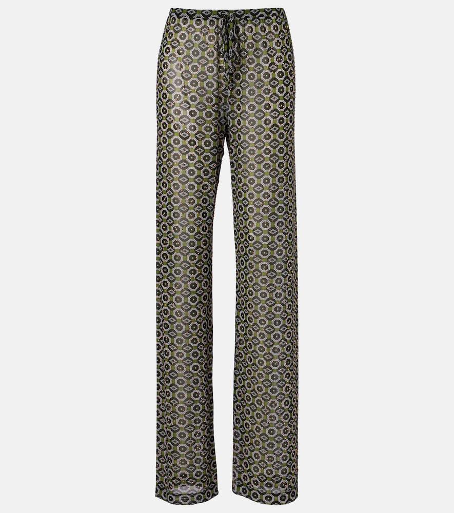 dries van noten embellished printed sheer jersey pants