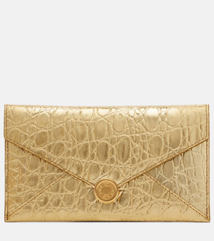 dries van noten embossed metallic leather clutch