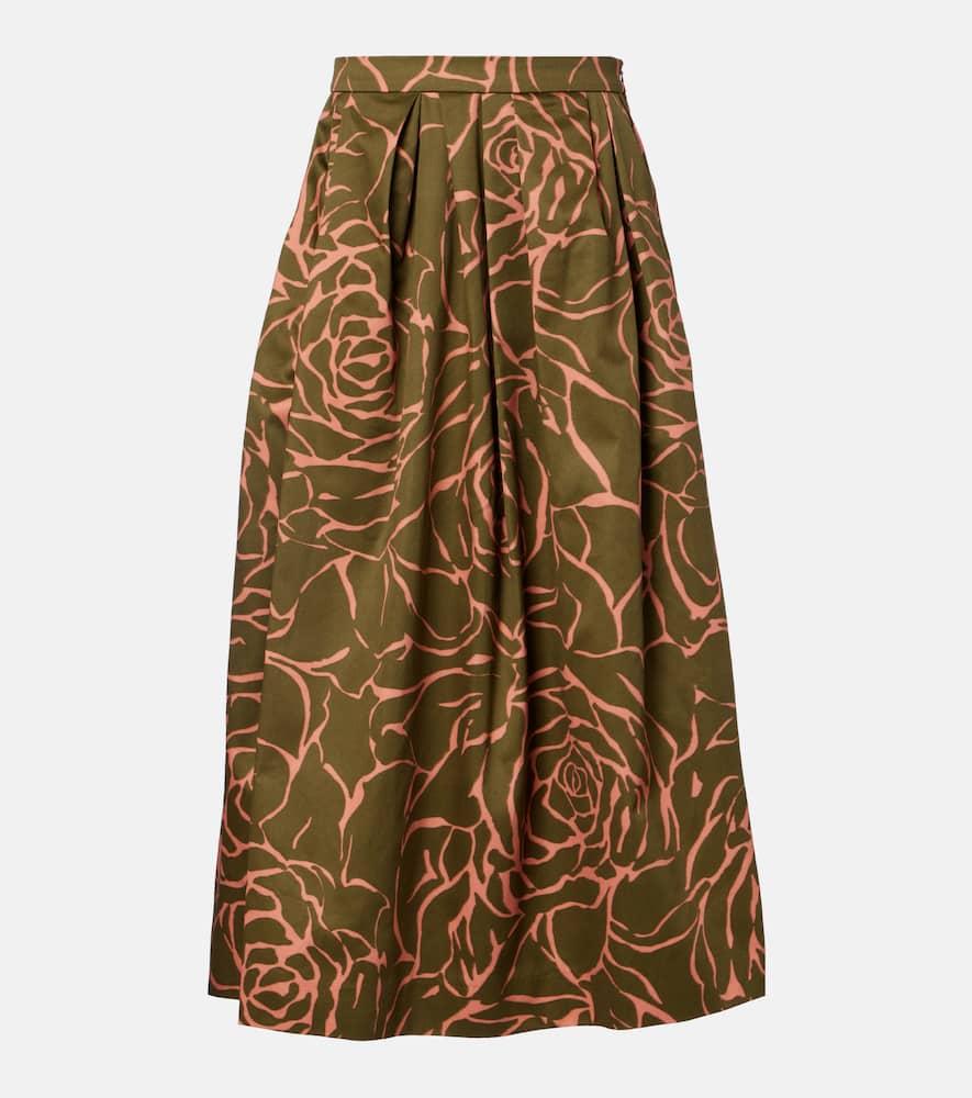 dries van noten floral cotton midi skirt