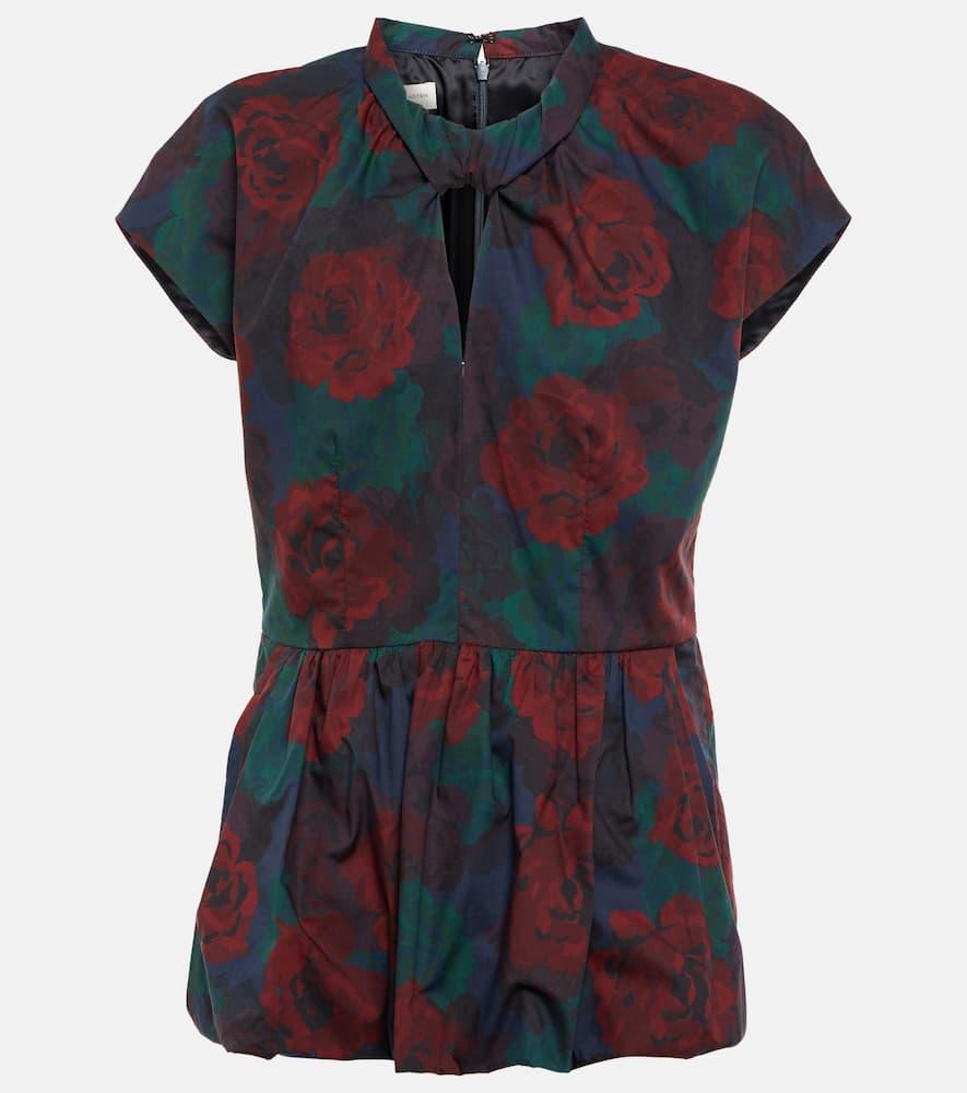 dries van noten floral peplum cotton poplin top