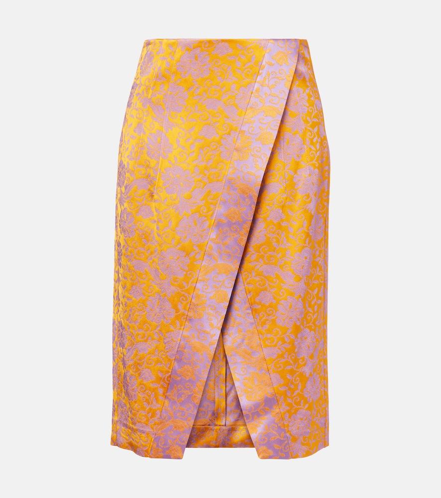 dries van noten floral satin jacquard midi skirt