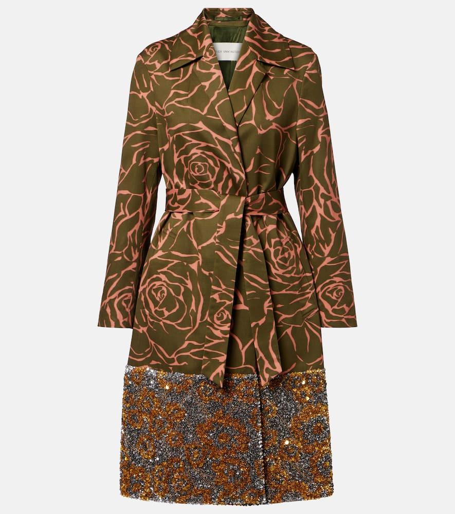 dries van noten floral sequined cotton wrap coat