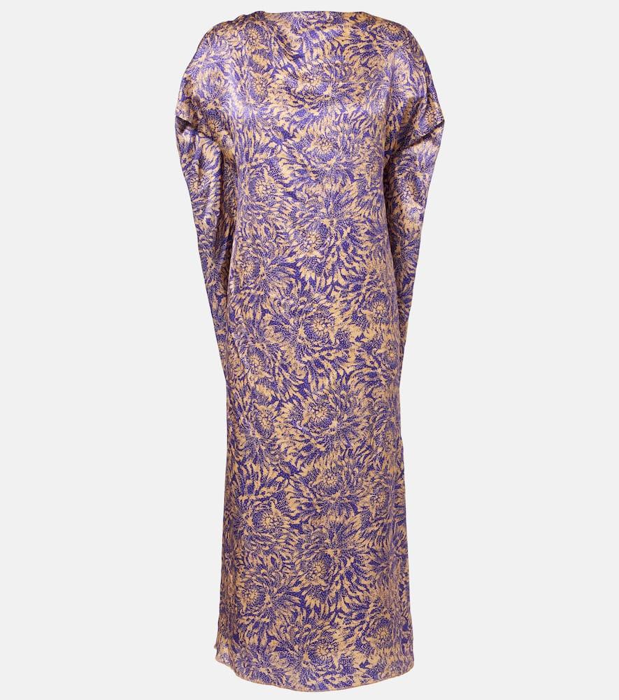 dries van noten floral silk satin midi dress