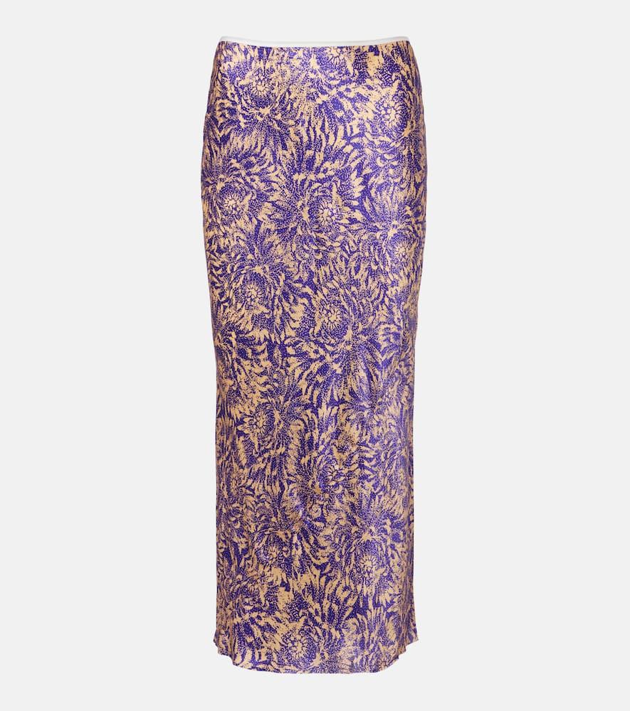 dries van noten floral silk satin midi skirt