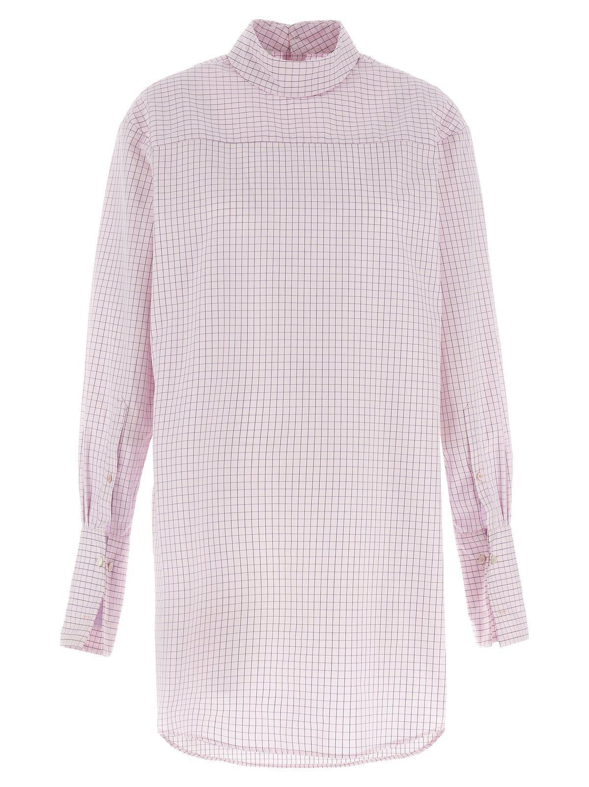 dries van noten grid mock-neck long-sleeve shirt