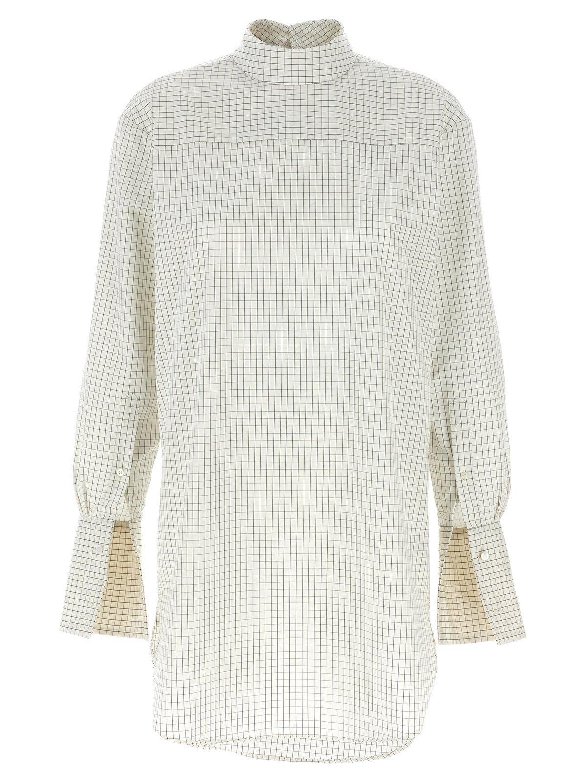 dries van noten grid mock-neck long sleeved shirt