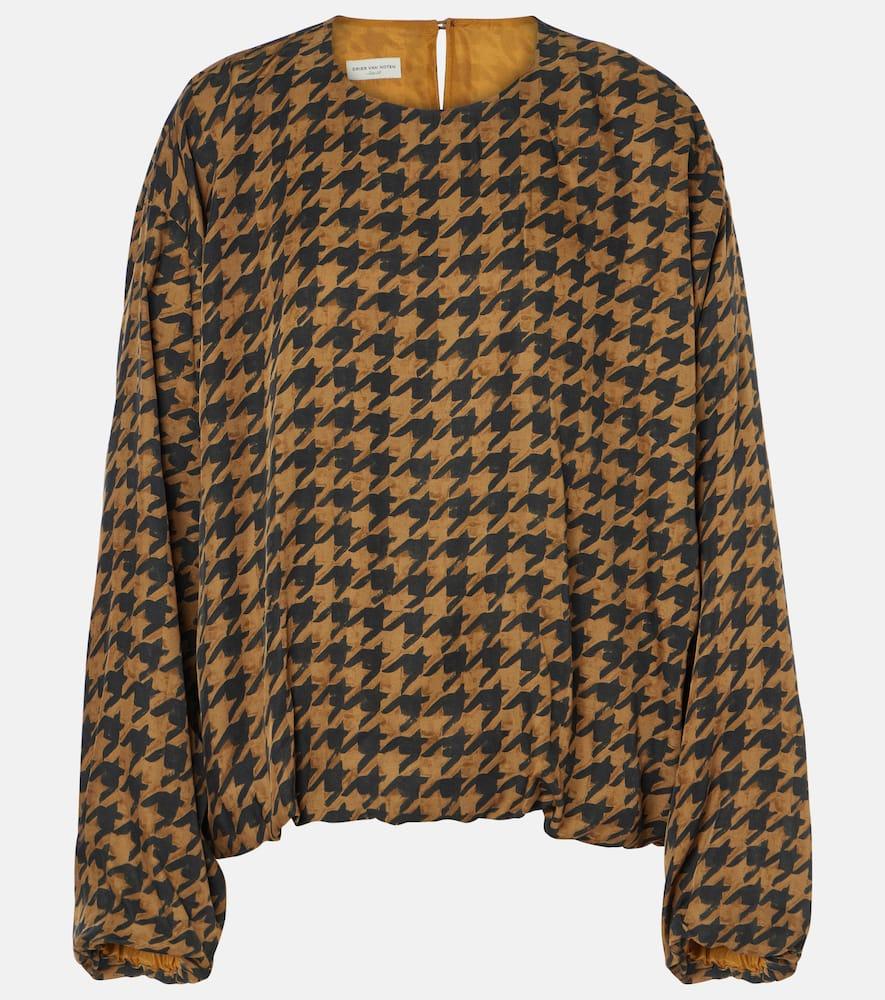 dries van noten houndstooth satin blouse