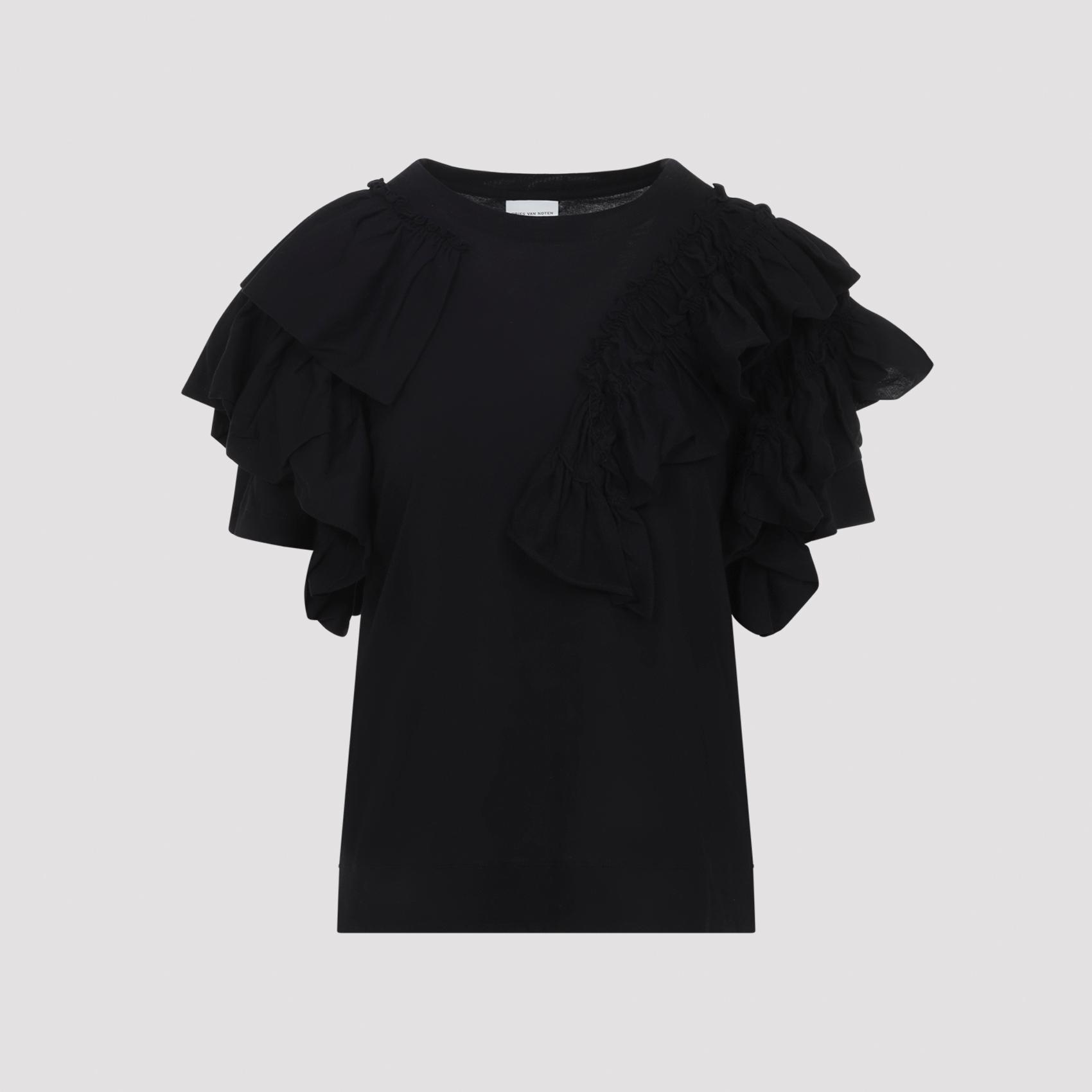 dries van noten humey t-shirt black cotton tshirt - women