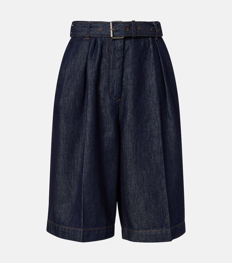 dries van noten pleated denim shorts