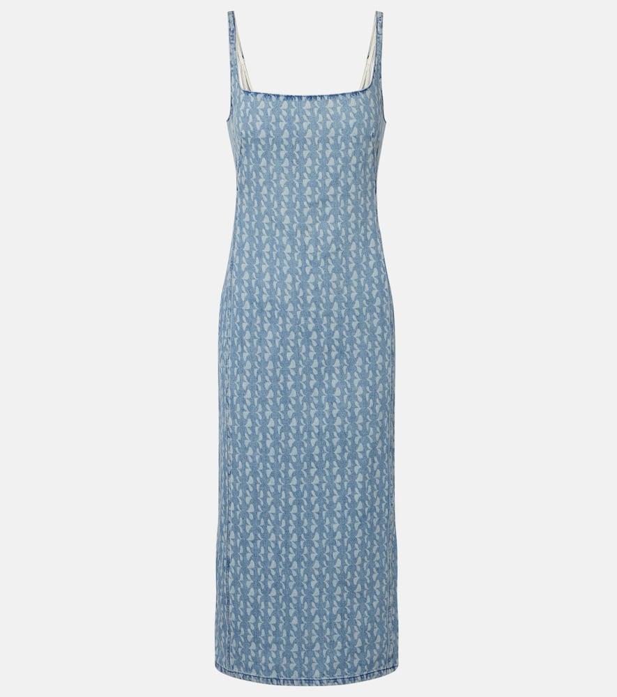 dries van noten printed denim midi dress