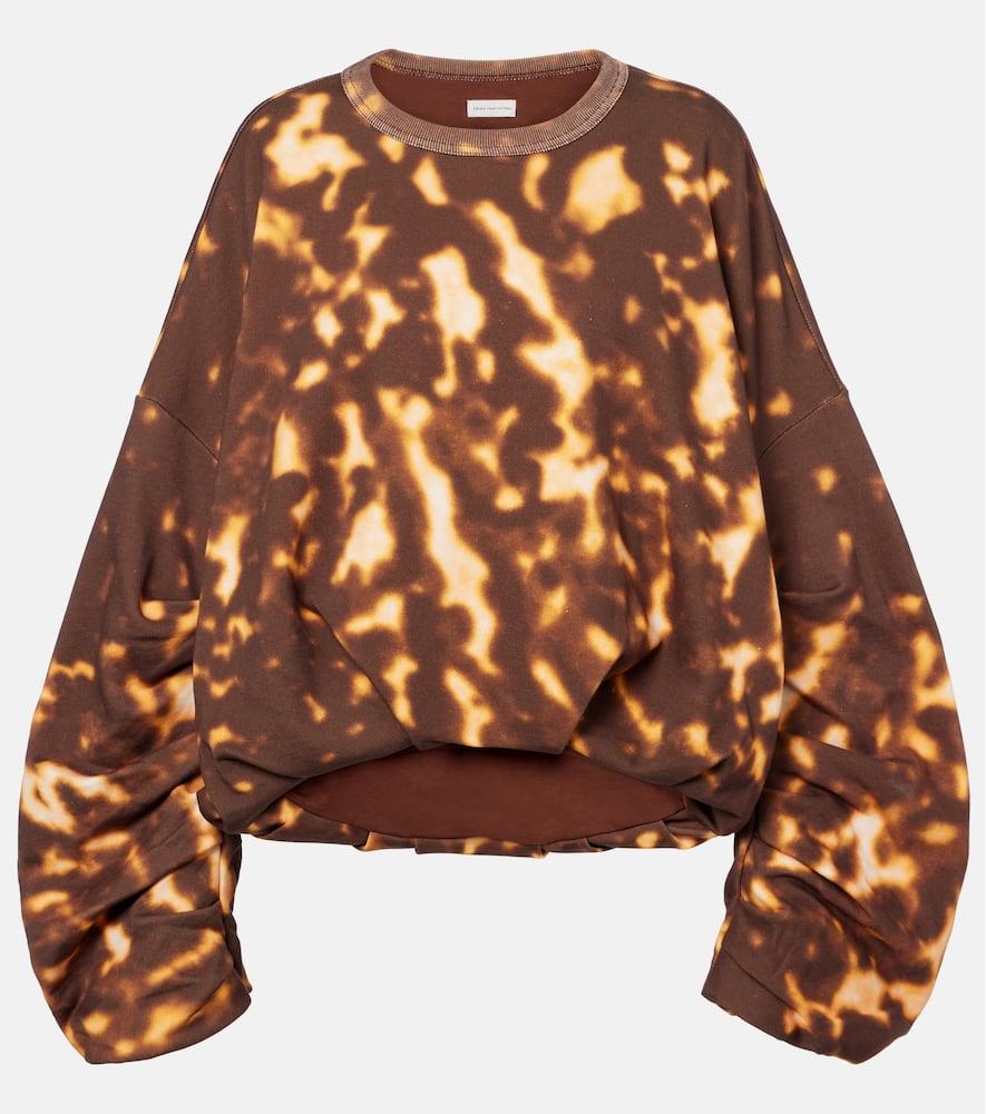 dries van noten printed gathered cotton sweatshirt