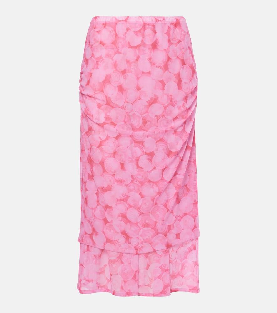 dries van noten printed gathered jersey midi skirt