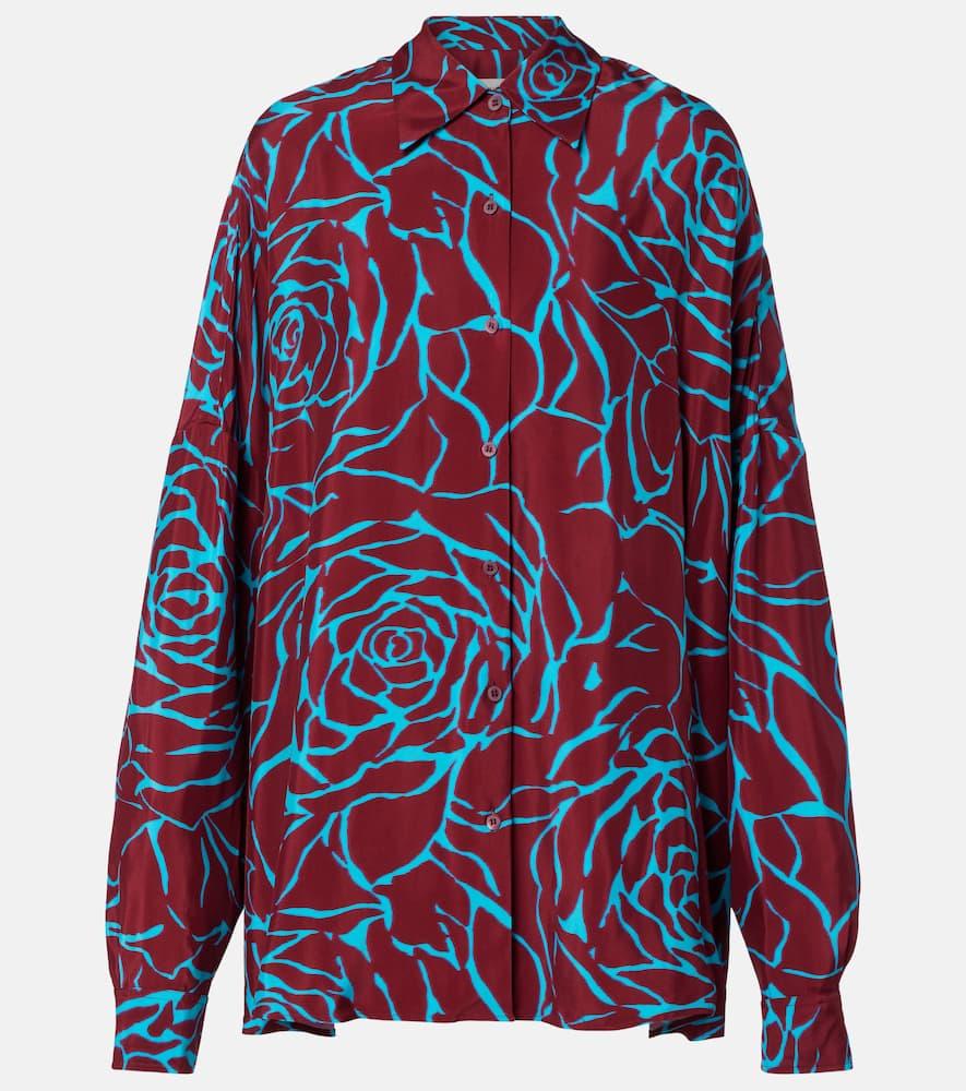 dries van noten printed oversized satin shirt
