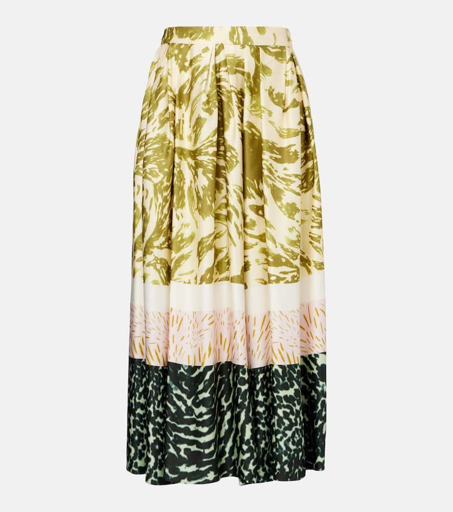 dries van noten printed satin midi skirt