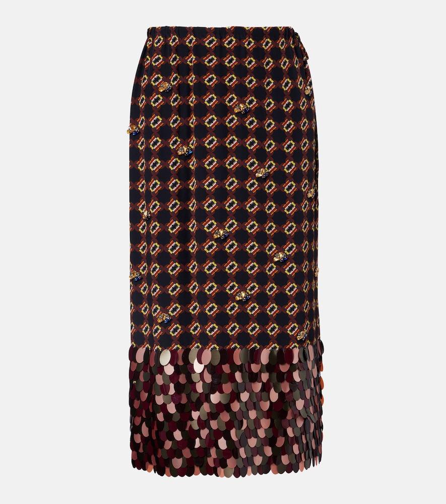 dries van noten printed sequined silk midi skirt
