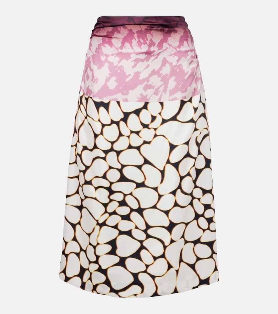 dries van noten printed silk midi skirt