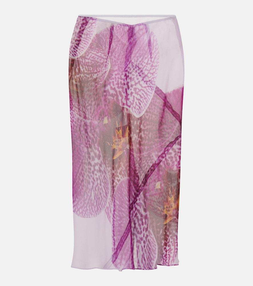 dries van noten printed silk midi skirt