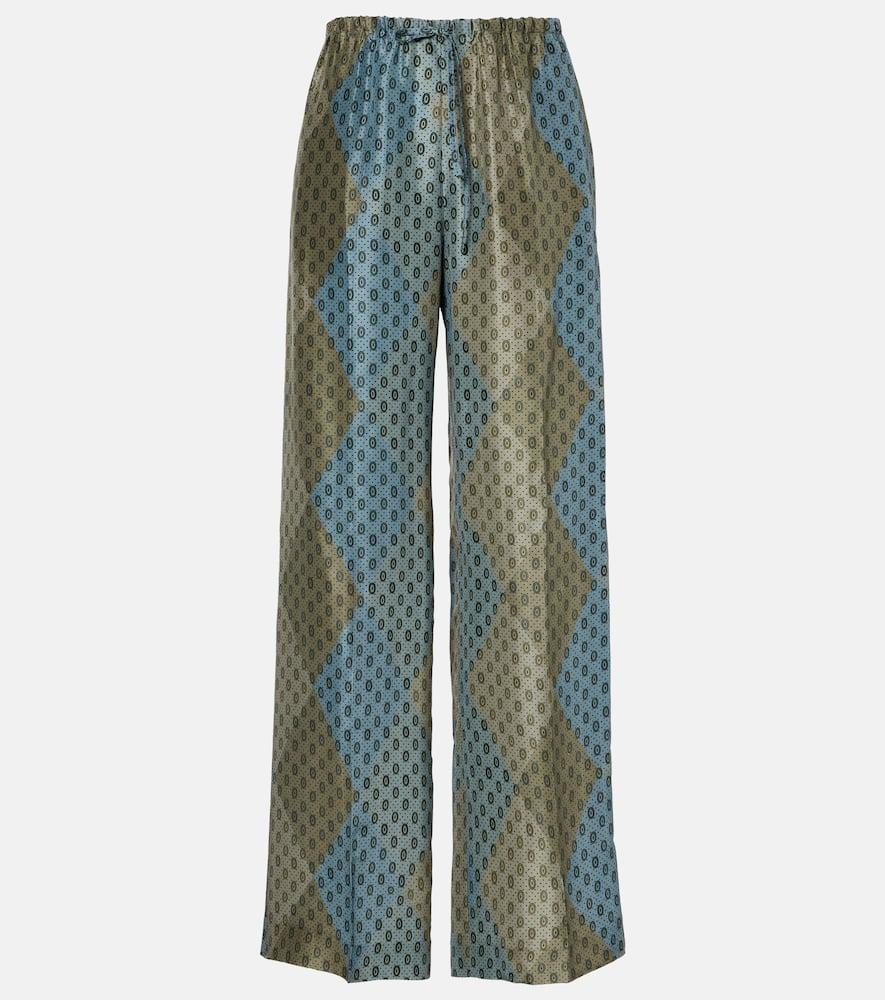 dries van noten printed silk satin straight pants