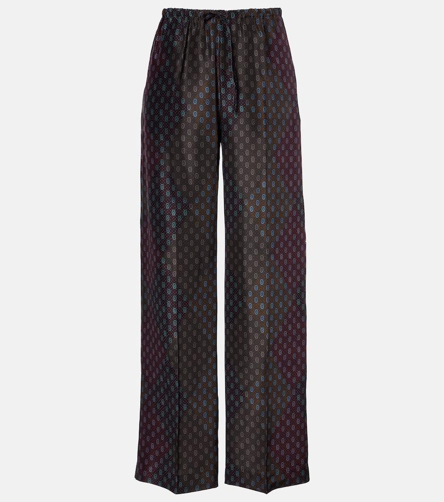 dries van noten printed silk satin straight pants