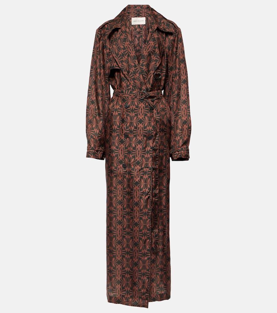 dries van noten printed silk satin trench coat
