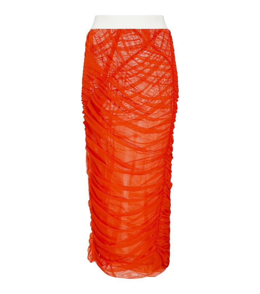 dries van noten ruched mesh midi skirt