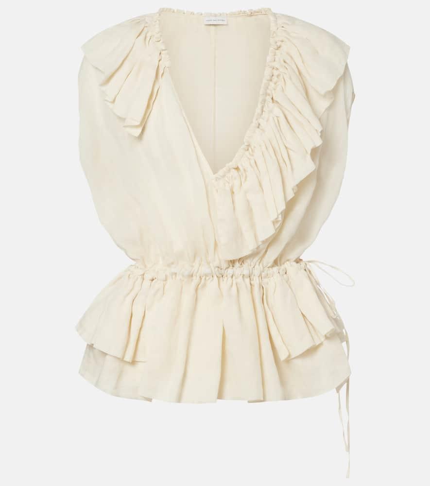dries van noten ruffled peplum ramie top
