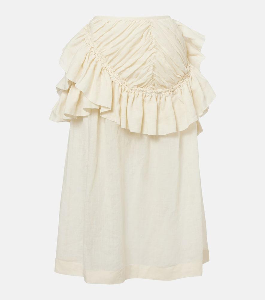dries van noten ruffled ramie midi skirt